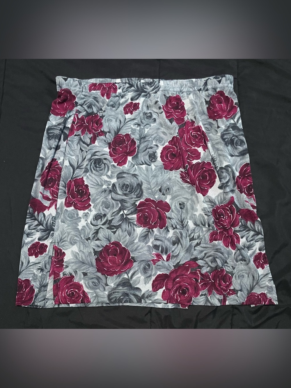 Gray floral midi skirt